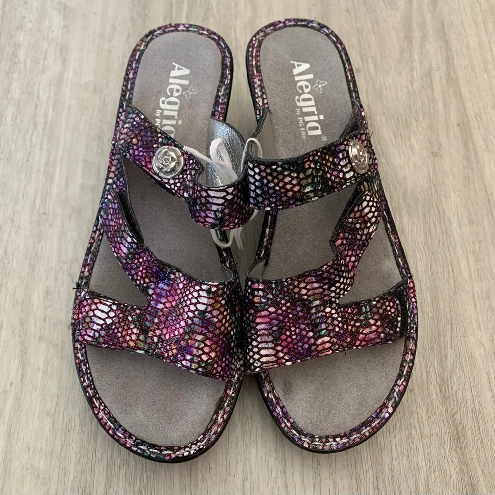 Alegria Loti Leather Triple Strap Wedge Sandals